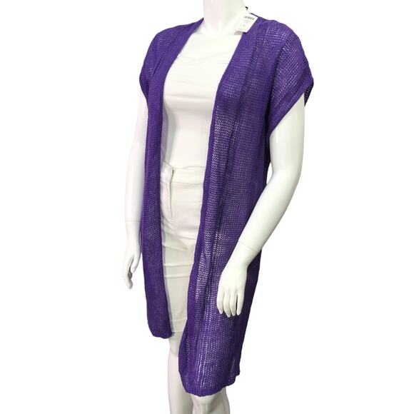 Chicos Black Label Size 1 US 8 Open Weave Cardigan Sweater Pure Purple NEW - Picture 5 of 15
